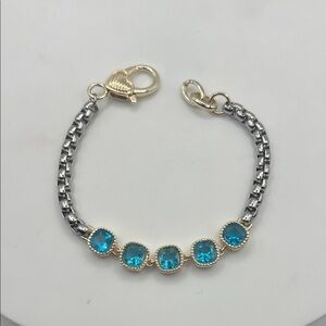 1394. 18k White Gold Plated and 18k Gold Plated Marine Blue Bracelet 7 1/4” - 8”